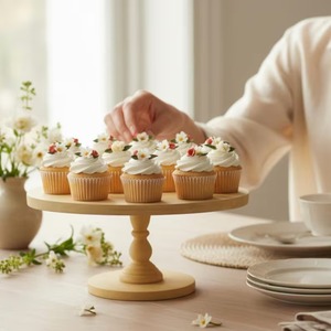 Support à gâteau décoratif en bois pour table, finition émail rose, pour servir les gâteaux de mariage et d'événements - Product Image 3