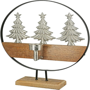 Wooden Christmas Decoration Tea <b>Light</b> Candlestick Motif Christmas <b>Trees</b> Made of Aluminium Colour Brown Silver Table Decoration - Product Image 1