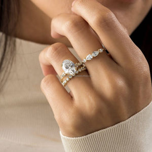 IGI/ Lab cultivé ovale coupe Vintage 14k jaune mariage/bague de fiançailles unisexe or blanc broche réglage anniversaire fête digne - Product Image 1