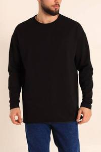 Sweat-shirt à col rond en molleton imperméable de couleur unie noire pour homme, manches régulières, vêtements d'automne - Product Image 3