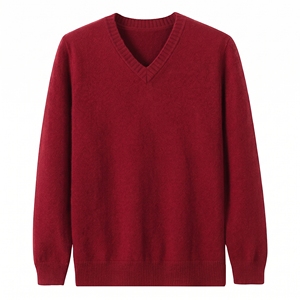 Pull en maille col V pour homme, décontracté, à manches longues, côtelé, chaud pour l'hiver, couleur unie beige taupe, pull tendance - Product Image 4