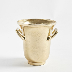 Textured gold metallic ice bucket with <b>square</b> handles available at wholesale prices. Classic trophy style beverage chiller. - Product Image 1