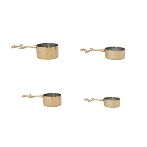 Stainless Steel <b>Measuring</b> <b>Cups</b> Spoon <b>Set</b> For Kitchen Precision Gold Color Plated With Brass Made Handle With Leaf Design <b>Set</b> - Product Image 4