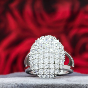 Women's Rhodium Plated Stainless Steel Cocktail <b>Ring</b> With Lab Created Cubic Zirconia Micro Pave Setting Wedding Glam Style - Product Image 2