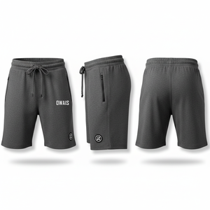 Shorts Bermuda pour homme en noir avec cordon de serrage, poches, respirants, décontractés, vêtements de sport, logo imprimé sur le devant - Product Image 5