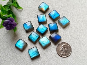 Cabujón cuadrado de labradorita con destello azul, piedra suelta de base plana pulida, gema natural para la fabricación de joyas. - Product Image 3
