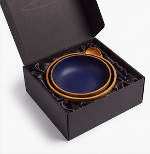 Nordic Acacia Wood <b>Bowl</b> With Navy Blue Coating Polished Eco Friendly Dinnerware For Home And Kitchen Use - Product Image 6