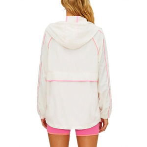 Custom Pink White Women’s <b>Lightweight</b> Hooded Windbreaker Quick Dry Outdoor Fitness Running Zip Up OEM Activewear Men's <b>Jackets</b> - Product Image 2