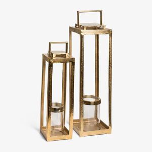 Architectural Antique Bronze Metal Glass Hurricane <b>Lantern</b> <b>Tall</b> Rectangular Pillar Candle Holder with O-Ring Top - Product Image 2