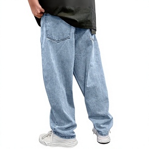 Men's Casual Mid Waist Zipper Fly Plain Dyed Cotton Loose Quick Dry & Breathable Sports Pants <b>Jeans</b> Plus Size High Washed - Product Image 3