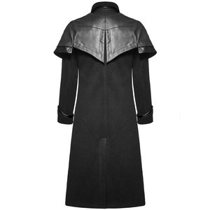 Abrigo gótico Dark Knight, largo, estilo oficial, de lana de alta calidad y cuero sintético negro para hombre. - Product Image 4