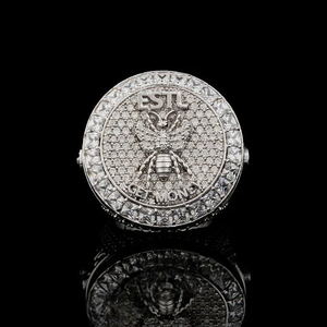 Luxury Moissanite Round <b>Bee</b> Signet Ring 925 Sterling Silver Iced Hip Hop Statement Jewelry <b>Gift</b> Unisex Fashion Design - Product Image 1