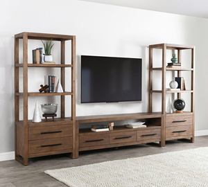 Estantería rústica de madera con 4 estantes abiertos y 2 cajones, mueble de almacenamiento independiente sin respaldo - Product Image 3