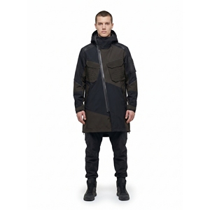 Chaqueta Trench Asimétrica 3L EPTFE Hardshell para Hombre, Estilo Urbano de Lujo, Abrigo Largo con Relleno de Algodón, Botones y Etiqueta OEM Personalizada - Product Image 1