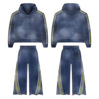 Ensemble de survêtement homme en coton 100% avec logo personnalisé, pantalon de jogging d'hiver, ensemble de survêtement court, sweat à capuche évasé délavé à l'acide