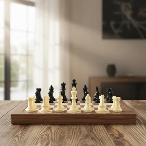 Folding <b>Wooden</b> <b>Chess</b> Checkers <b>Set</b> King Height <b>Chess</b> Pieces German Knight Staunton <b>Wooden</b> Chessmen Beech Box - Product Image 4