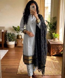 Salwar Kameez de Algodón Kanchi con Dupatta, Ropa Tradicional Étnica para Mujer, Traje para Bodas y Fiestas, Corte Regular 85556 SI:-361 - Product Image 1