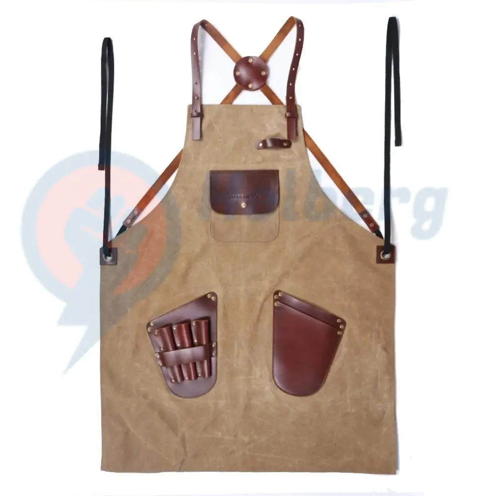 Customized 100% Leather Made Men's Barber Aprons For Salons Hairstyling Barber Apron