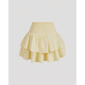 Jupe en tricot à volants taille haute pour femme, couleur unie, respirante, style doux, longueur au-dessus du genou, pour le printemps et l'été - Product Image 1