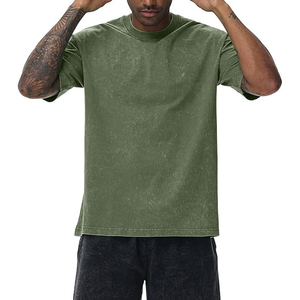 T-shirt Homme Vintage en Coton Lourd Tricoté Vert Olive Uni, Écologique, Anti-boulochage, Respirant, Coupe Slim, Style Y2K Streetwear - Product Image 1