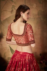 Red Floral Organza Lehenga Choli <b>Top</b> Dupatta <b>Sequin</b> Embroidery Traditional Indian Wedding Women One Set Short Knee Length - Product Image 5