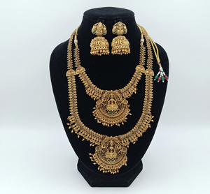 Divyoro - Juego de Joyería Nupcial Antiguo de Dos Niveles, Chapado en Oro de 24K, Cobre y Latón, Collar y Pendientes Clásicos para Boda, Religiosos, para Mujer - Product Image 1