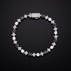 Pulsera Unisex de Oro Sólido de 14K con Baño de Rodio, Estilo Cubano, con Diamantes Naturales de Corte Brillante y Piedras Negras, Joyería de Lujo para Novias - Product Image 2