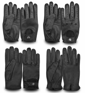 Gants de conduite en cuir de mouton noir avec doigts perforés et sangle de poignet réglable pour hommes et femmes - Product Image 6