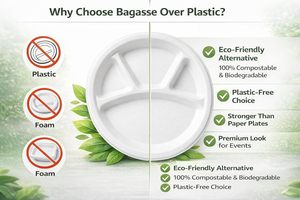 Plato de bagazo al por mayor de 11 pulgadas con 3 compartimentos |   Vajilla Desechable Ecológica, Biodegradable y Ligera de Fibra de Caña de Azúcar - Product Image 5