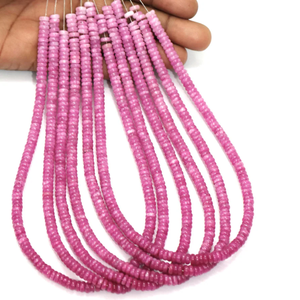 Perles plates en quartz couleur rose rubis, perles intercalaires en pierre gemme Heishi rose, brin de quartz lisse pour bracelet, collier, bijoux - Product Image 1