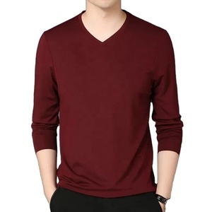 Camiseta de manga larga para hombre primavera otoño delgada ajustada informal cuello en V pulóver ropa de capa Base superior interior - Product Image 1