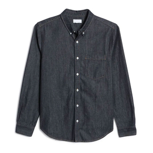 Chemises en jean printemps-automne personnalisables avec logo pour hommes, 100 % coton, manches élégantes avec poches avant, coupe ajustée unie, chemise en jean décontractée - Product Image 4