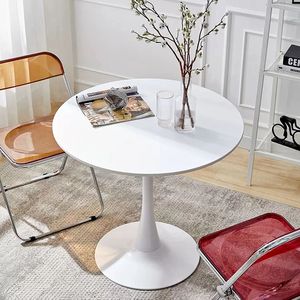 Modern <b>White</b> <b>Round</b> Tulip <b>Dining</b> <b>Table</b> MDF Top with Steel Base for Mid Century Coffee or Living Room Use - Product Image 1