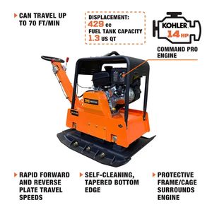 Compattatore a piastra reversibile Robbin 14HP, capacità 8500 libbre, profondità di compattazione 34 pollici, motore CH440 Command Pro Series, TMG PC330K - Product Image 3