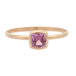 18K Yellow Gold Cushion Cut Sapphire Solitaire Wedding Ring for Women - Product Image 1