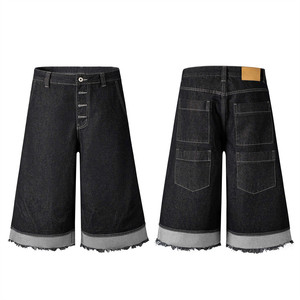 Shorts en toile pour hommes, bords bruts, multi-poches, design personnalisé, style workwear, coupe large, ourlets coupés, séchage rapide - Product Image 1