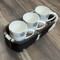 Plateau en cuir de vachette artisanal de luxe sur mesure, style occidental, organisateur décoratif, rangement, cadeau pour la maison ou le bureau