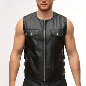 Stylish Leather <b>Vest</b> For Men With Multiple Functional Pockets Zipper Closure And Comfortable Fit For Casual Fashion - Product Image 2