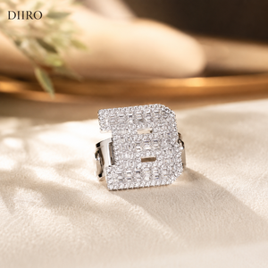 Custom Letter <b>Cocktail</b> <b>Rings</b> <b>Gold</b> Plated Moissanite Pave Setting Baguette Shape Unisex Luxury Wedding Anniversary Gift Party - Product Image 2