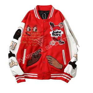 Veste d'université de patchs de broderie Chenillie personnalisés de vente chaude, laine de coquille, manches en cuir, fermeture à bouton, doublure matelassée à l'intérieur - Product Image 1