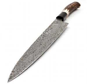 Cuchillo Japonés de Acero de Damasco, Cuchillo de Chef Largo para Rebanar, Mango de Cuerno de Ciervo - Product Image 6