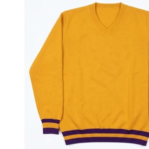 Suéter de Punto Amarillo con Cuello en V para Hombre, con Rayas Moradas, Manga Larga, Color Sólido, para Otoño - Product Image 4