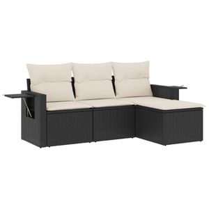 Ensemble de canapés de jardin 100% polyester en rotin PE noir, acier thermolaqué, 100% durable pour une utilisation en extérieur - Product Image 2