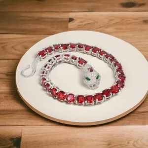 Solid 925 Sterling Silver Plated Tennis Bracelet With Red Crystal Rhinestones For Women Classic Style Party Jewelry - Product Image 4