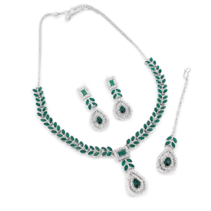Fashion Jewelry <b>Set</b> <b>Silver</b> Plated Crystal Diamond <b>Necklace</b> Earrings & Maang Tikka for Women (IJ402ZG) - Product Image 2