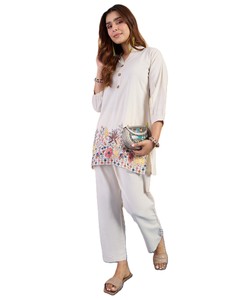 Salwar Kameez de Algodón Blanco para Mujer, Corte Holgado, Estilo Casual, Largo hasta el Tobillo, Estilo India Pakistán, para Todas las Temporadas - Product Image 2
