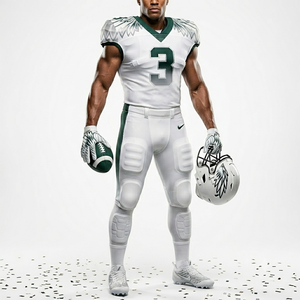 Custom Digital Printed American Football Uniform in White with Green Color Combination Breathable Sports Clothings at Wholesale - Product Image 6