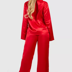 Women's Sleepwear Plain Red Colour Long-sleeved 95%Polyester+5%Spandex Pyjama High-end Lounge Wear Breathable Soft Four Season - Product Image 2