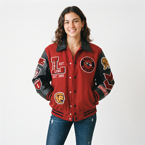 Veste universitaire pour femmes en 100% laine et polyester, avec patch brodé, col rabattu, boutonnée - Product Image 6