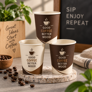 แก้วกาแฟกระดาษคราฟท์รักษ์โลก ดีไซน์ผนังลูกฟูก พร้อมฝาสีเขียว สำหรับเครื่องดื่มร้อน ใช้ซ้ำได้ เป็นมิตรต่อสิ่งแวดล้อม เหมาะสำหรับซื้อกลับบ้าน - Product Image 3
